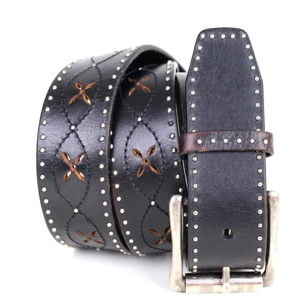 DARK BROWN GENUINE LEATHER 1 3/8"Wd STUDS CASUAL DRESS WOMEN'S BELT Sz M (77A